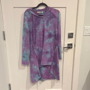 LOGO by Lori Goldstein Purple and Blue Tie-Dye Cowl Neck Sweater